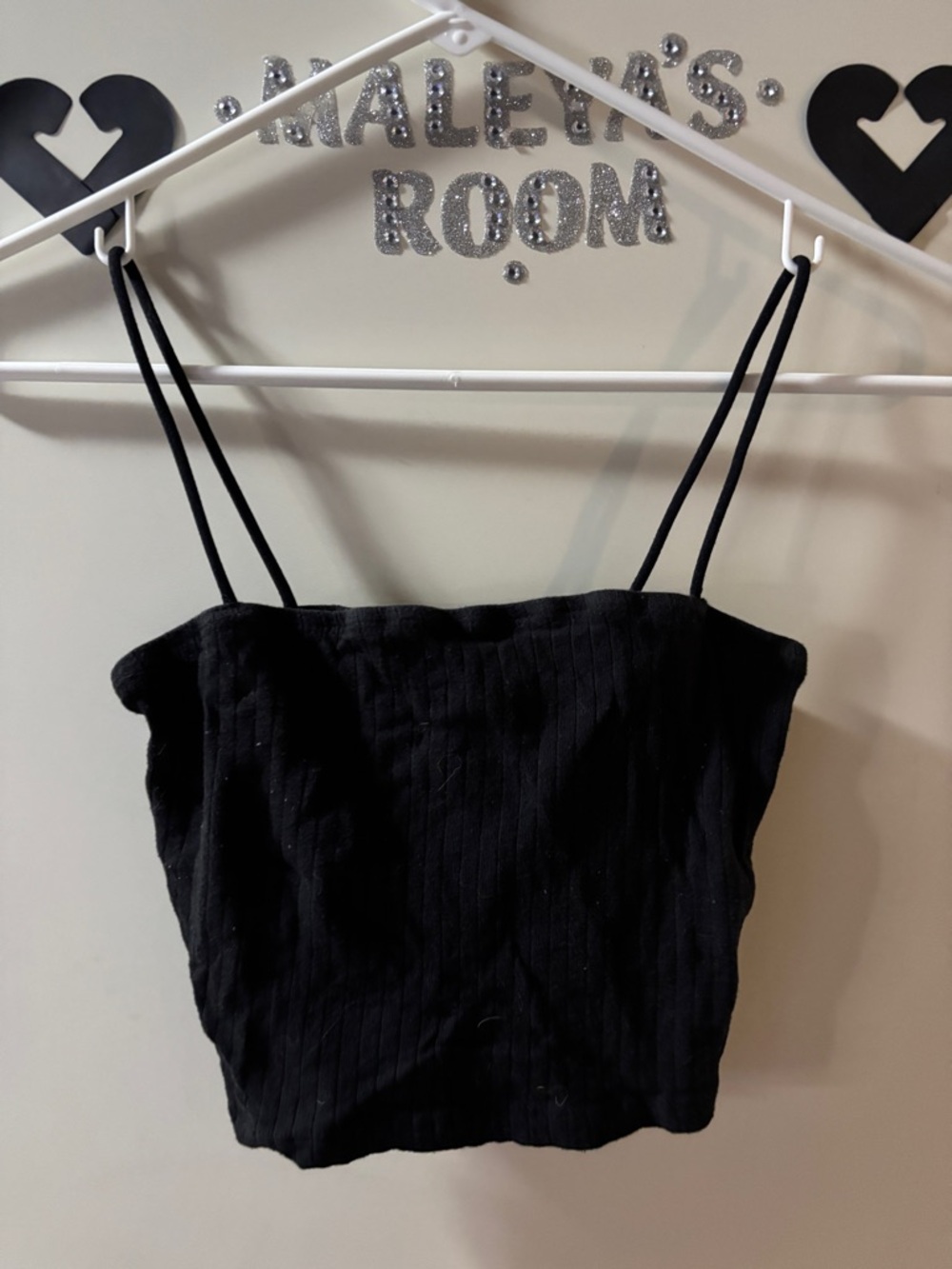 SHEIN Black Ribbed Double-Strap Crop Camisole